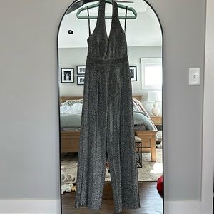 Laundry metallic halter jumpsuit